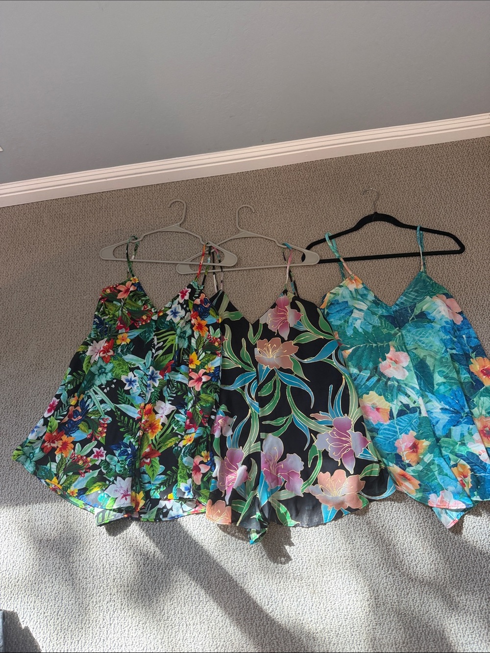 Show Me Your MuMu Tropical Floral romper Trio - Black, Green, Blue